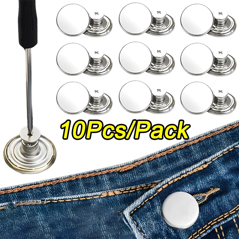 10pcs Waist Buttoned Trousers Jeans Buttons Without Nails Buttons Universal Adjustable Detachable Reusable Decor Sewing Tools