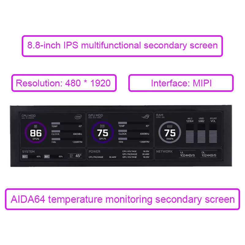 8.8 inch IPS TYPEC Secondary Screen Case CPU GPU RAM Computer Monitoring USB Display Chassis Smart AIDA Free