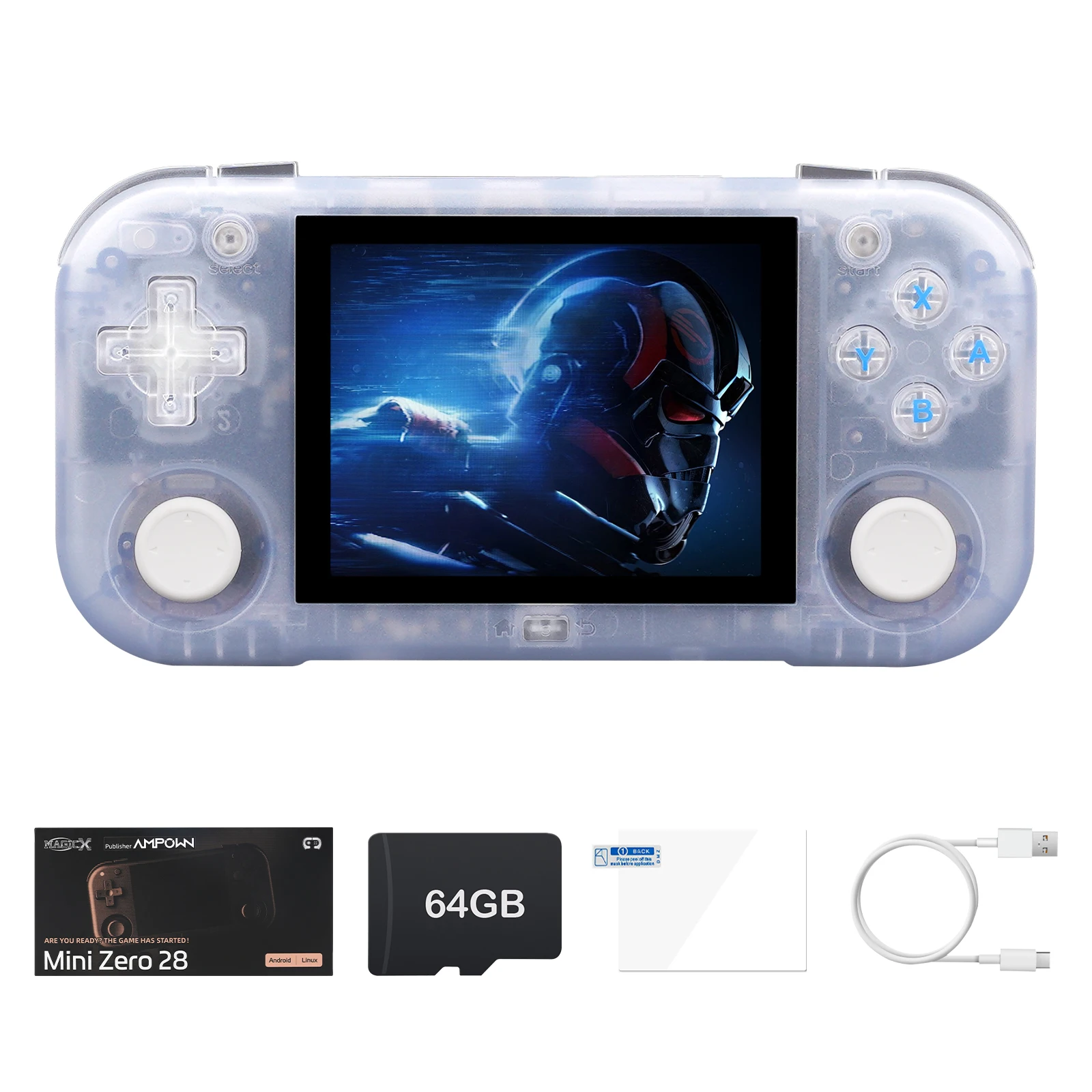 

AMPOWN MINI ZERO 28 Handheld Game Players 2.8'' Ips Screen Full Viewing Angle Oca Lamination 640*480 Portable Retro Game Machine