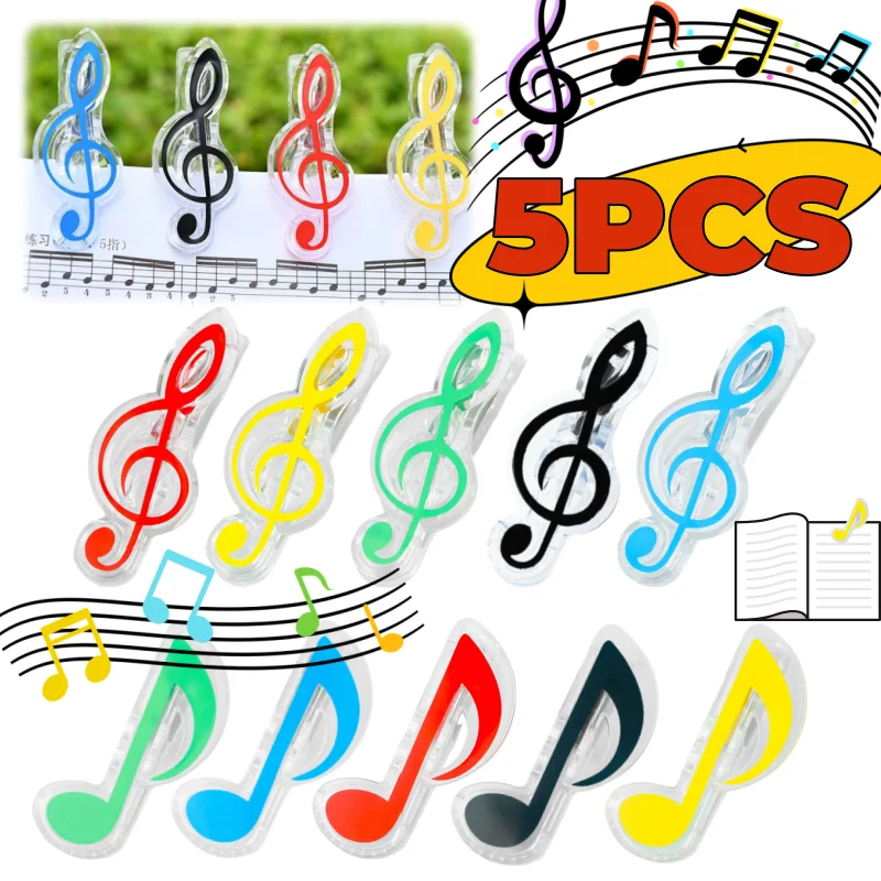 5PCS Music Note Shaped Books Paper Clips Plastic Creative Folders Bookmark Clips Office School Home Decoration Clips Stationery