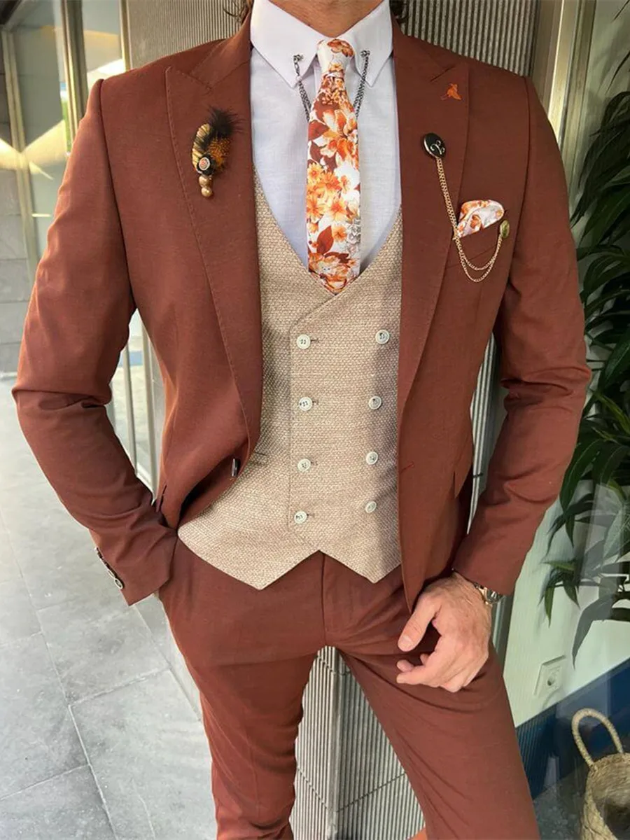 

Customized Men's Suit Peak Lapel Groom Tuxedos Jacket Blazers Halloween Costume Elegant For Luxury Man Suit's For Wedding 50