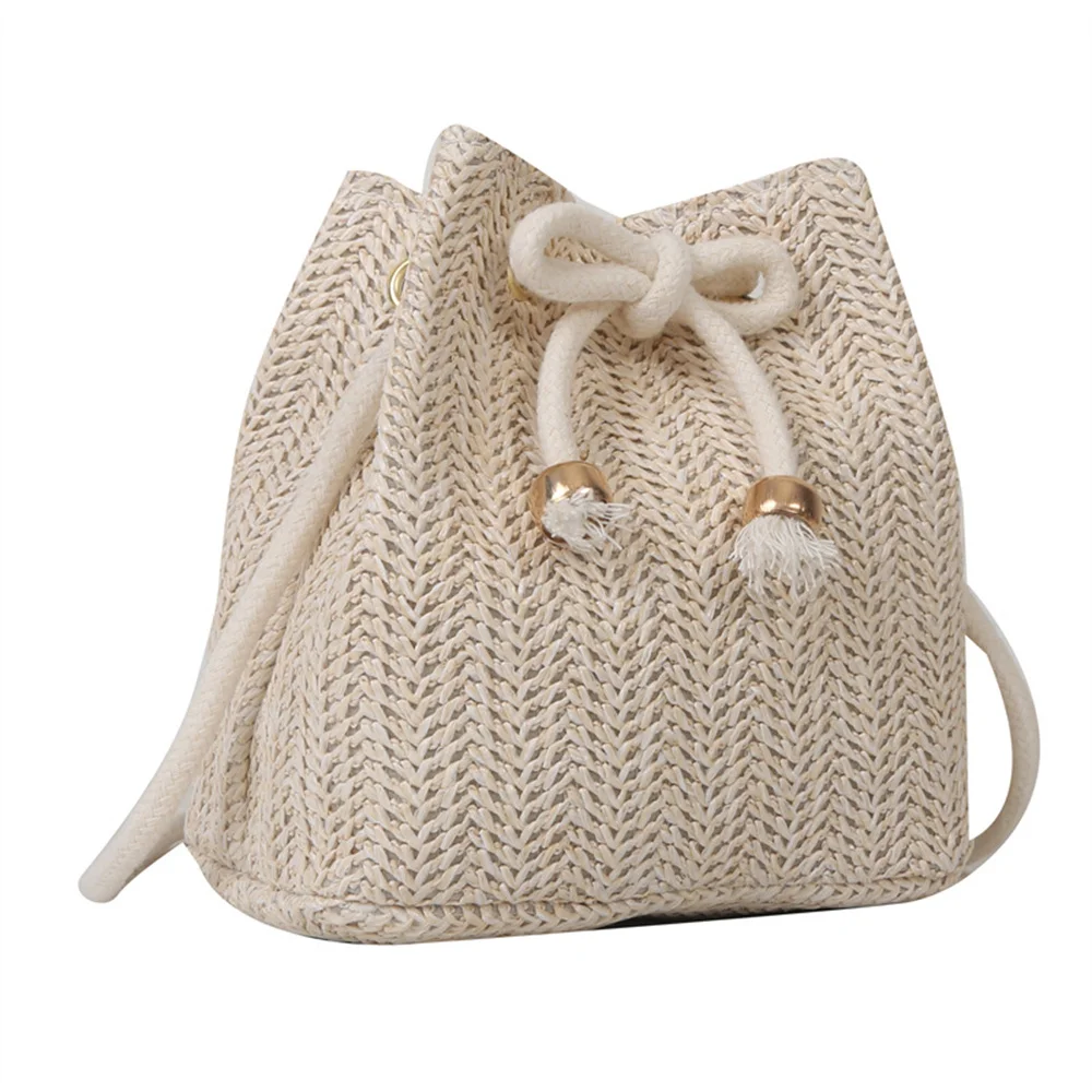 Bolso de paja con cordón para mujer, bolsa de hombro de paja tejida suave, bandolera pequeña de moda, bolso de playa de verano para viaje