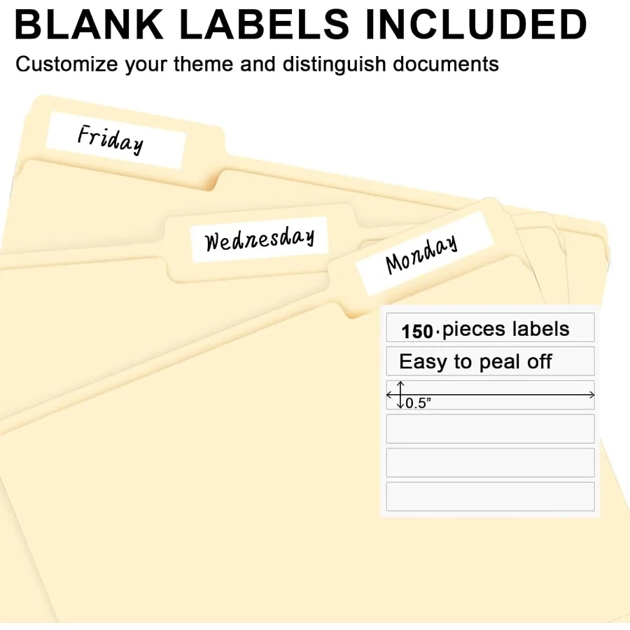 150 حزمة من مجلدات الملفات المقطوعة بنسبة 1/3، حجم الحروف، مجلدات مانيلا مع علامة تبويب لتنظيم المستندات الفعالة والتخزين السهل في O