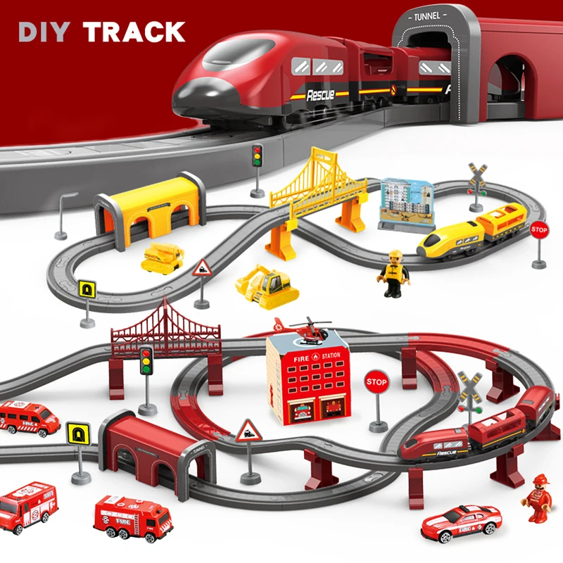 

DIY Rail Car Children Toys Puzzle Assembled Railway Track Building Block Track Magnetic Train Set Christmas Gift Toy for Boy A51