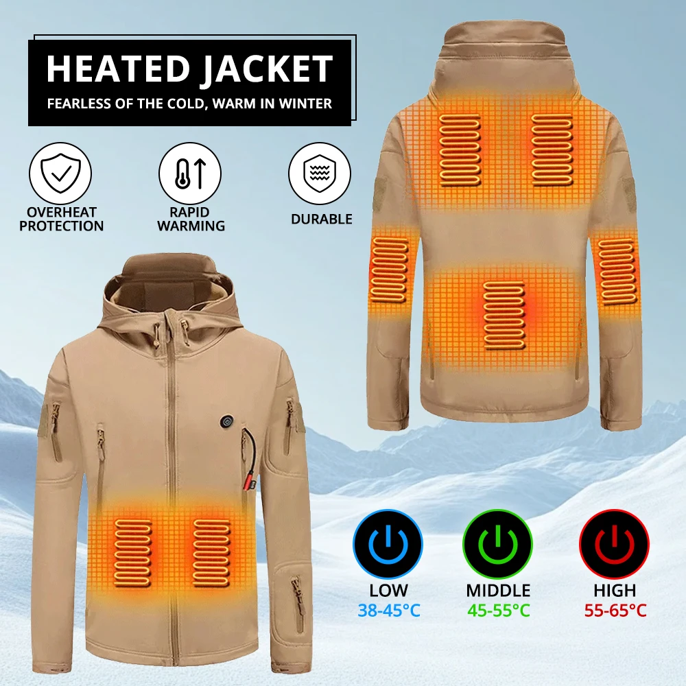 

USB Electric Heating Jackets Winter Warm Hooded Jackets Men Heated Jackets Warm Sports Thermal Coat Windbreaker Tactical Jacket