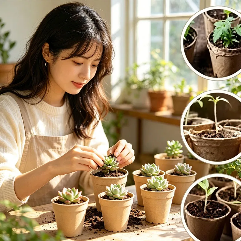 EcoFriendly Biodegradable Peat Pots Seed Starter Pots with Drainage Holes Plant Nursery Cups for Seed Germination Transplanting