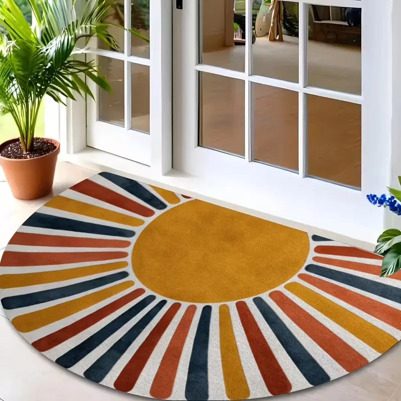 Colorful Half-Round Doormat, Summer Ideal for Use in Kitchens, Dining Areas, Hallways, Bathrooms, Bedrooms, Parties, Yard Decor