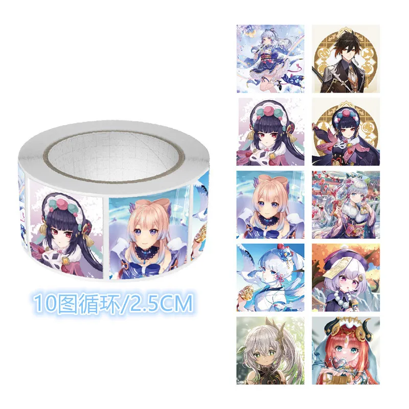 

500pcs/Roll Cycle Genshin Impact Cartoon Sealing Stickers DIY PVC Laptop Decals Decoration Reward Gift Toy