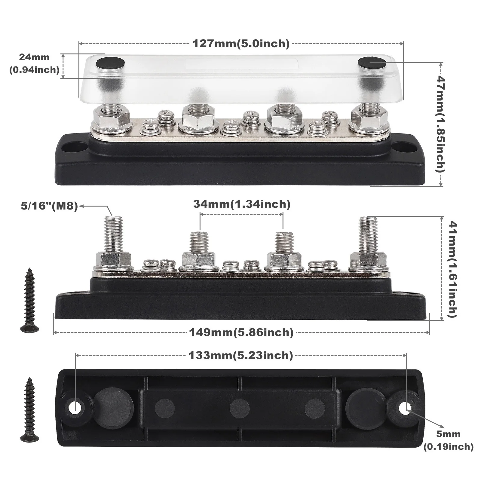 150A 4*M8  Terminal Studs for Marine Automotive RV Boat Truck Bus Bar Power Distribution Block Heavy Duty Module Design Busbar