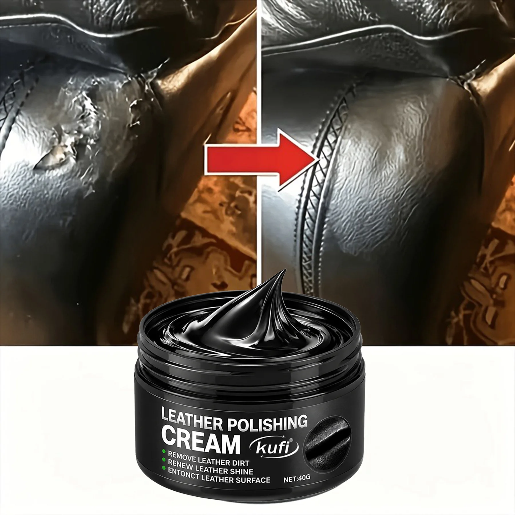 Black Scratch & Crack Repair Paste, Fill Holes & Wear, Smooth Finish, for PU Shoes, Bags, Sofa & Car Seats, Sandable, Polishable