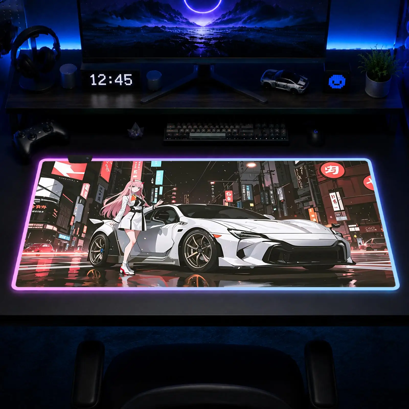 Anime Car Girl Mouse Pad Gaming Anime Mouse Pad XXL RGB Desk Mats LED Table Pads Backlit Rubber Desktop