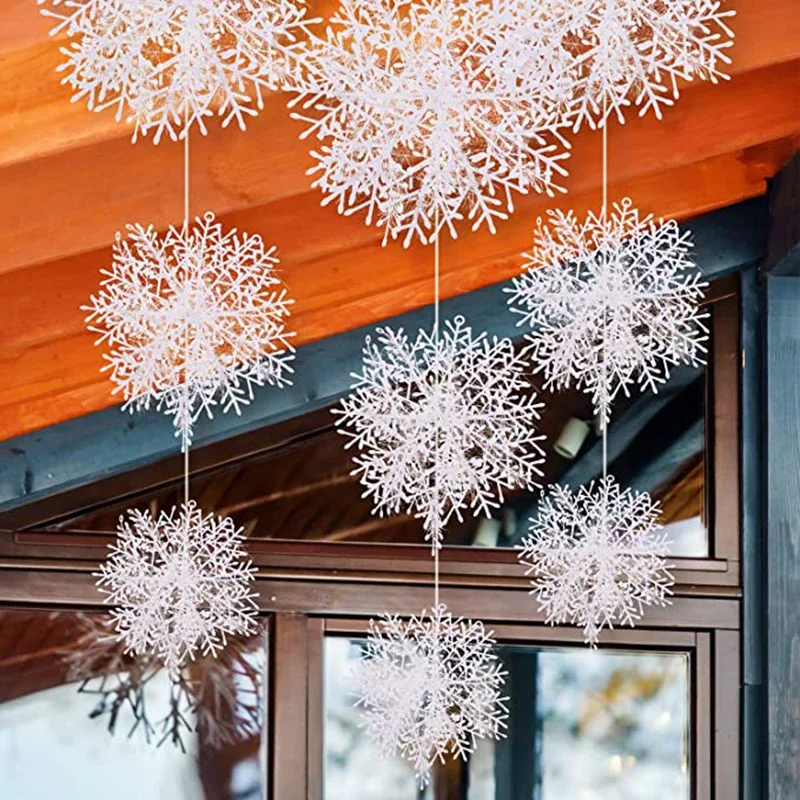 30PCS/pack Multi-size Christmas Snowflakes Christmas Tree Decor Artificial Plastic Snowflake Decor Xmas Party Home Decoration