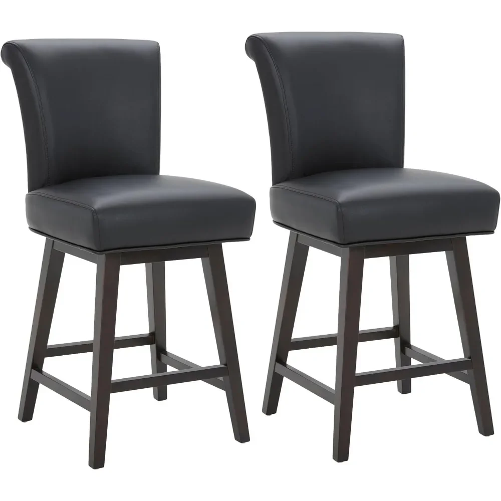 26 Inch Height Bar Stools Set of 2 with Back, FSC Certified Modern Upholstered Faux Leather Swivel Barstool Chair, Bar Stools