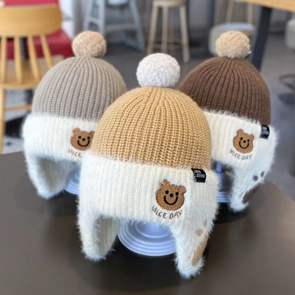 Winter Soft Kids Ear Protection Hat Bear Earflap Cap Baby Beanie Cap Pullover Cap Skullies Kids Crochet Hat Boys