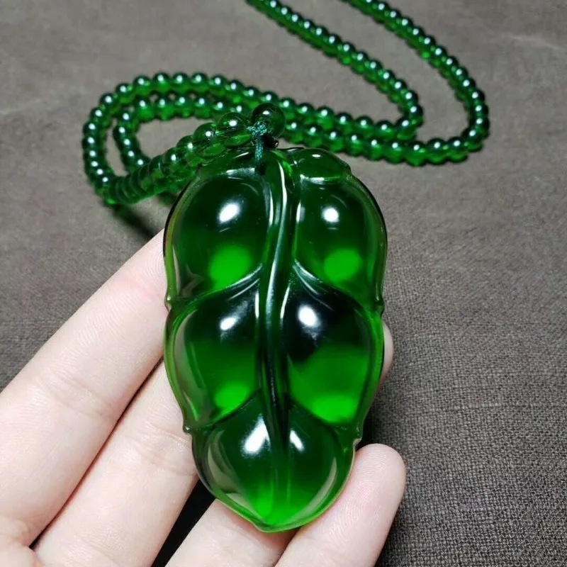 

New Ice Leaf Pendant Green Ice Clear Leaf Pendant Sweater Chain