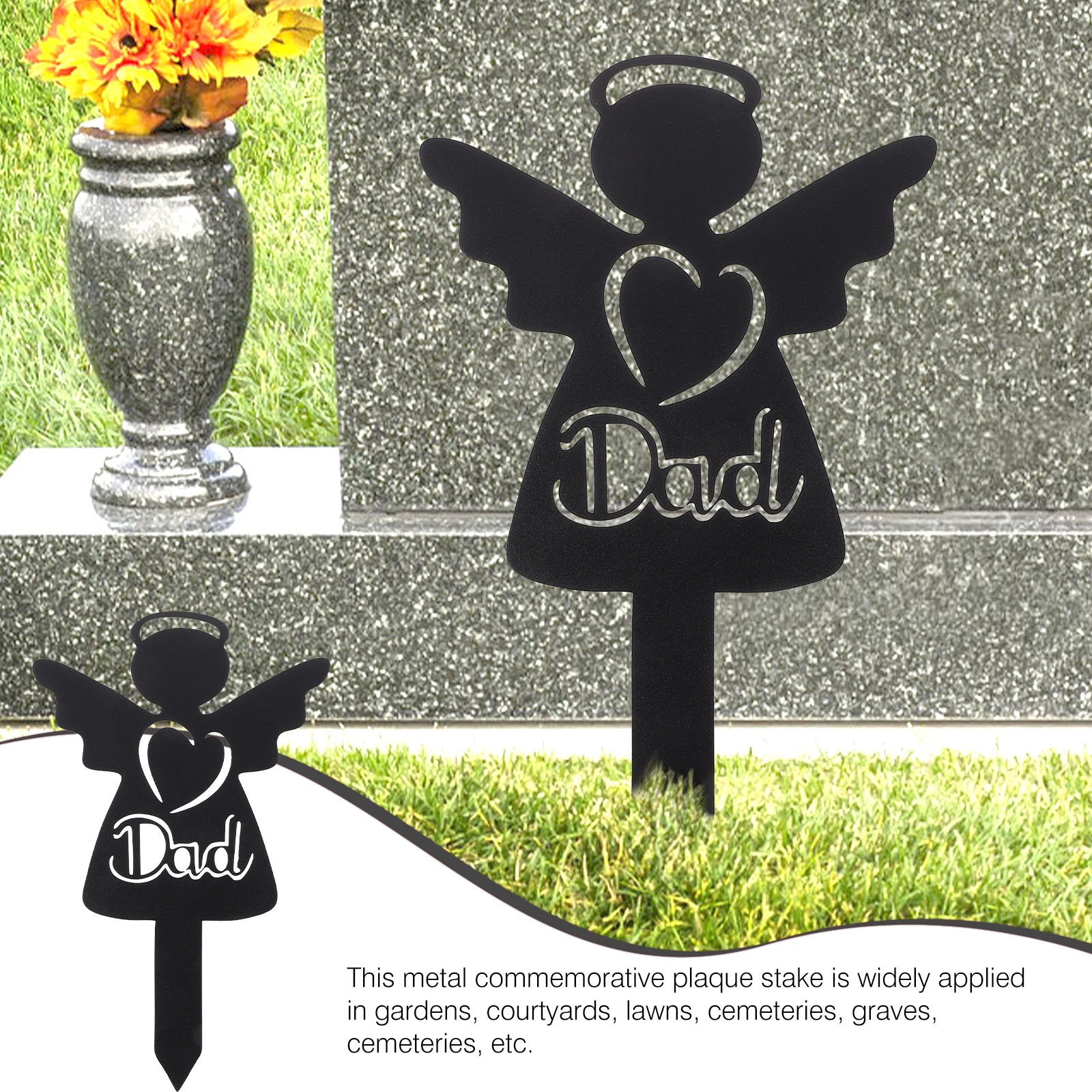 

Metal Memorial Angel Stake Durable Iron Grave Marker Cemetery Garden Decor Lightweight Outdoor Yard Lawn nament