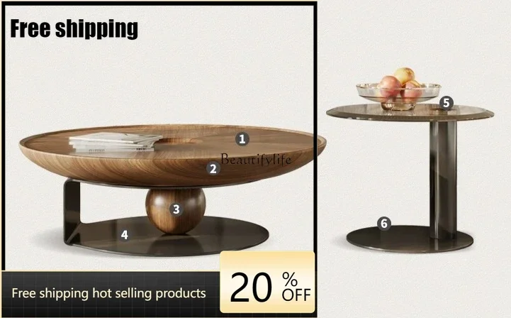 

x4 Modern Simple Living Room Home Small Apartment Light Luxury High Sense round Tea Table