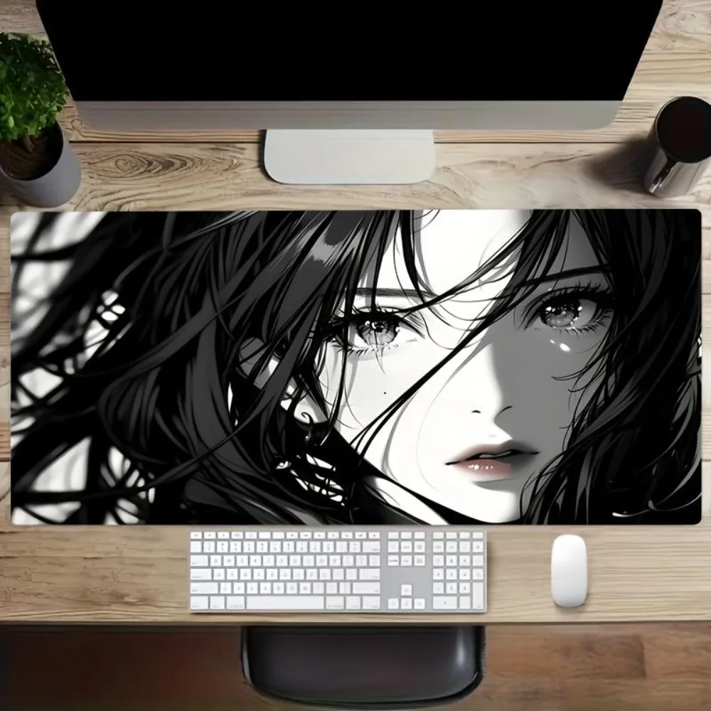 A two-dimensional black-and-white exquisite illustration-style gaming mouse pad, it features base mousepad profissional
