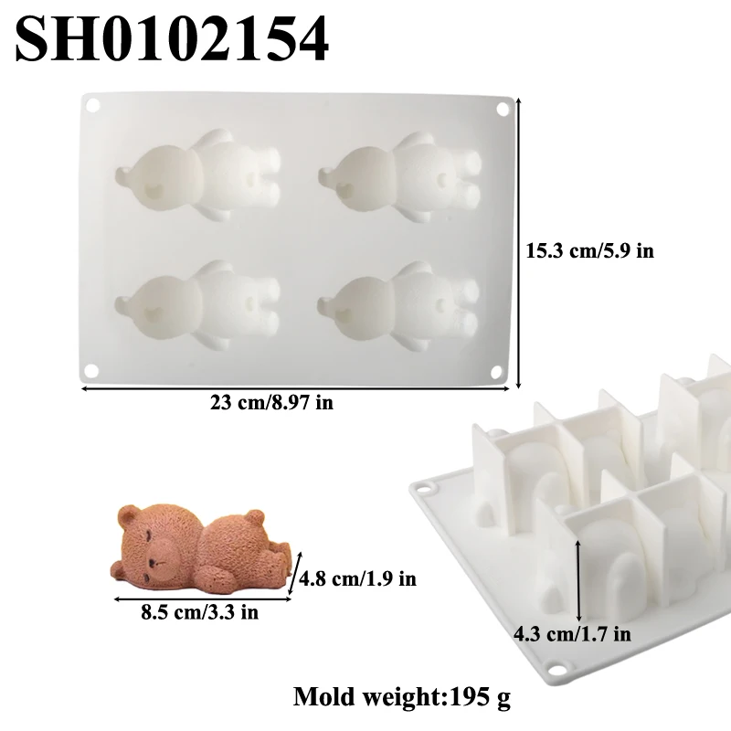 Sleep Bear Mousse Cake Mold 2 or 4 Cells Silicone Cake Mold Dessert Tools Kitchen Baking Supplies Resin Clay Handicraft Mold