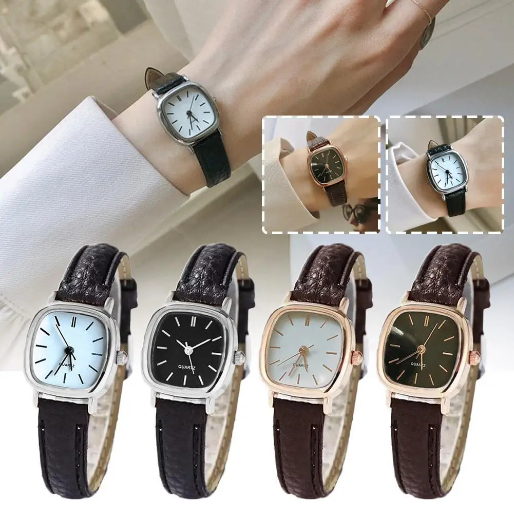 Fashion Square Quartz Watch Leather Strap Waterproof Rectangle Small Wrist Watches For Women Retro Classic Casual Ladies Clock