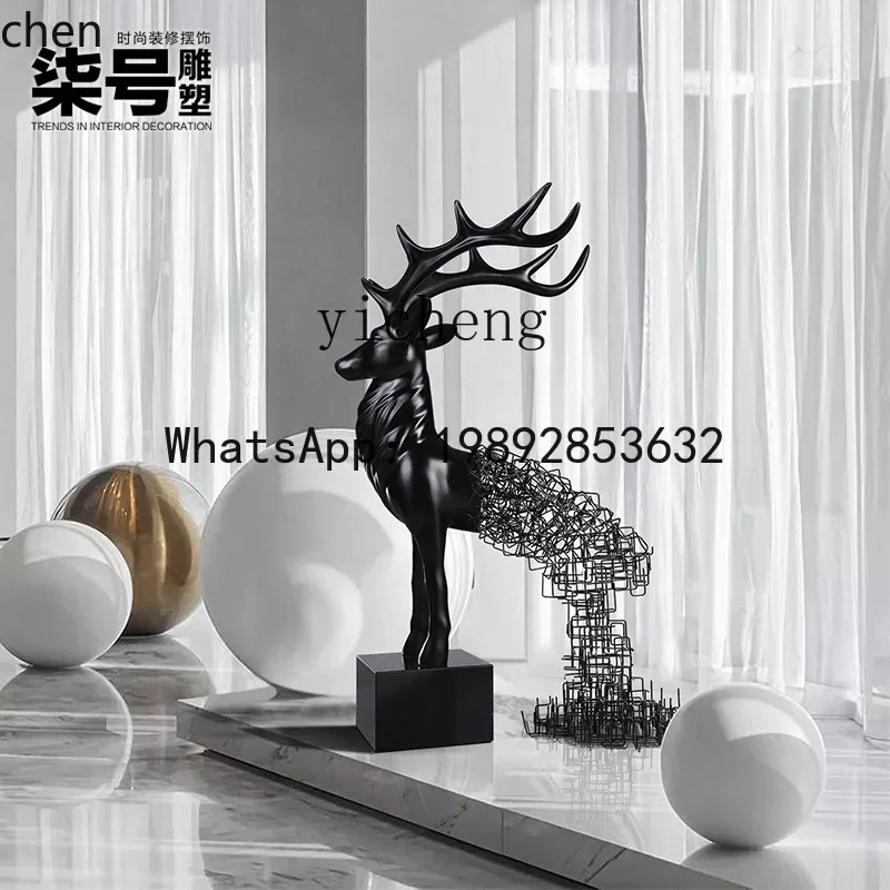 H29- Adorno de bienvenida para suelo, gran escultura creativa de ciervo sika de fibra de vidrio, decoración atmosférica de alta gama