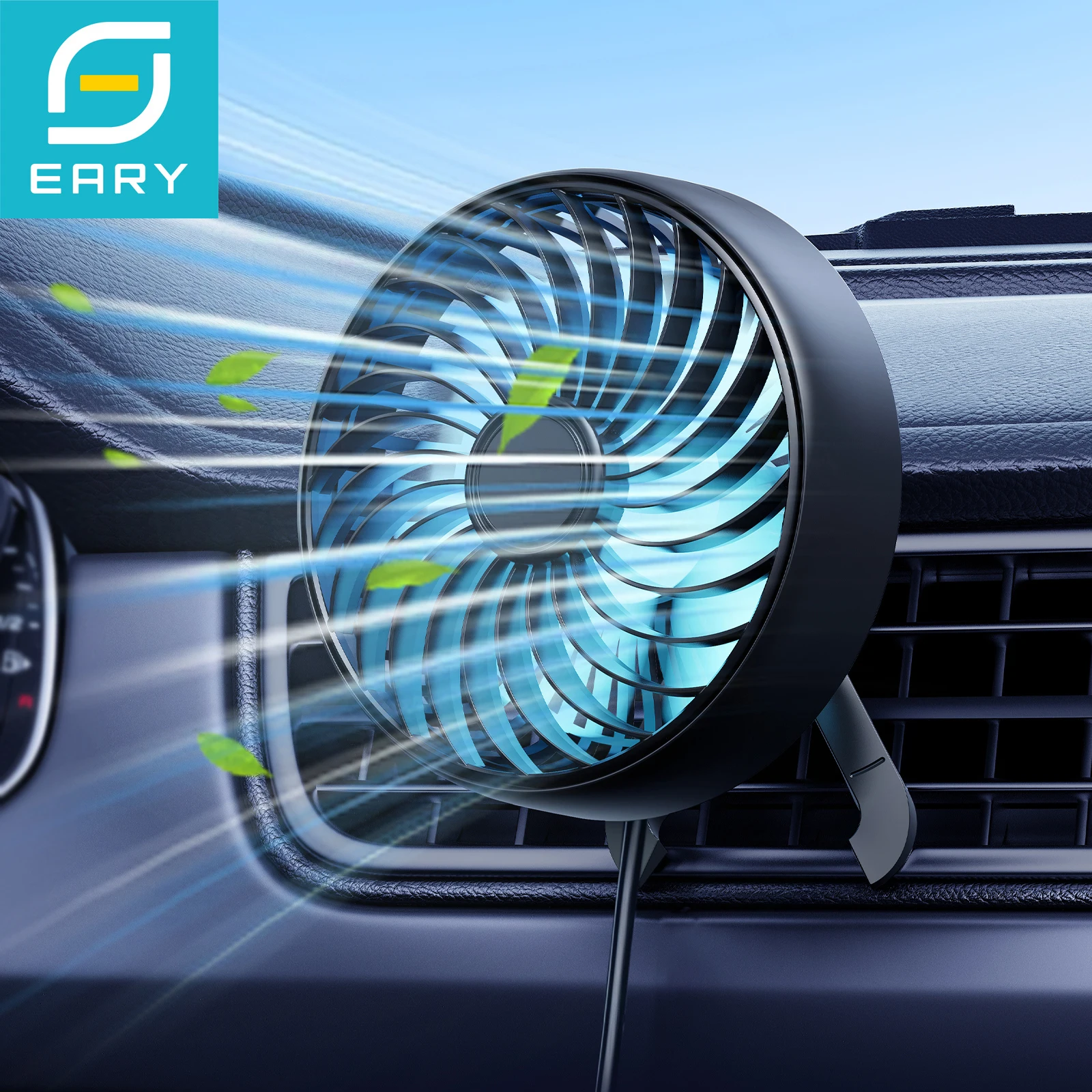 

Портативный автомобильный вентилятор Eary с USB-питанием, 3 скорости, на клипсе, для вентиляционного отверстия автомобиля, с подсветкой, поворот на 360° ° Вращающийся вентилятор для автомобиля, внедорожника, автодома