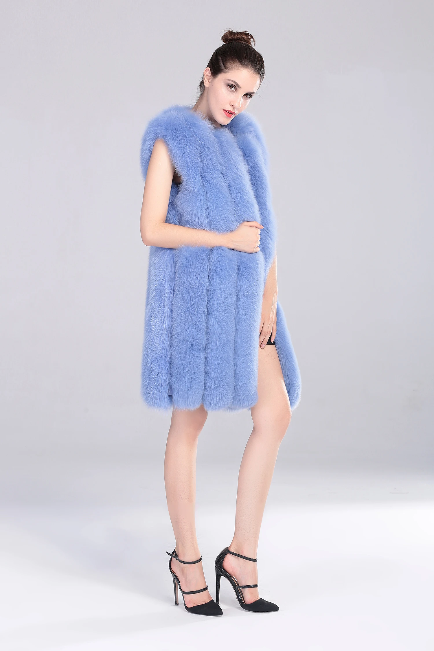 Fashion Long Type Real Fox Fur Vest Dyed Fox Fur Gilet