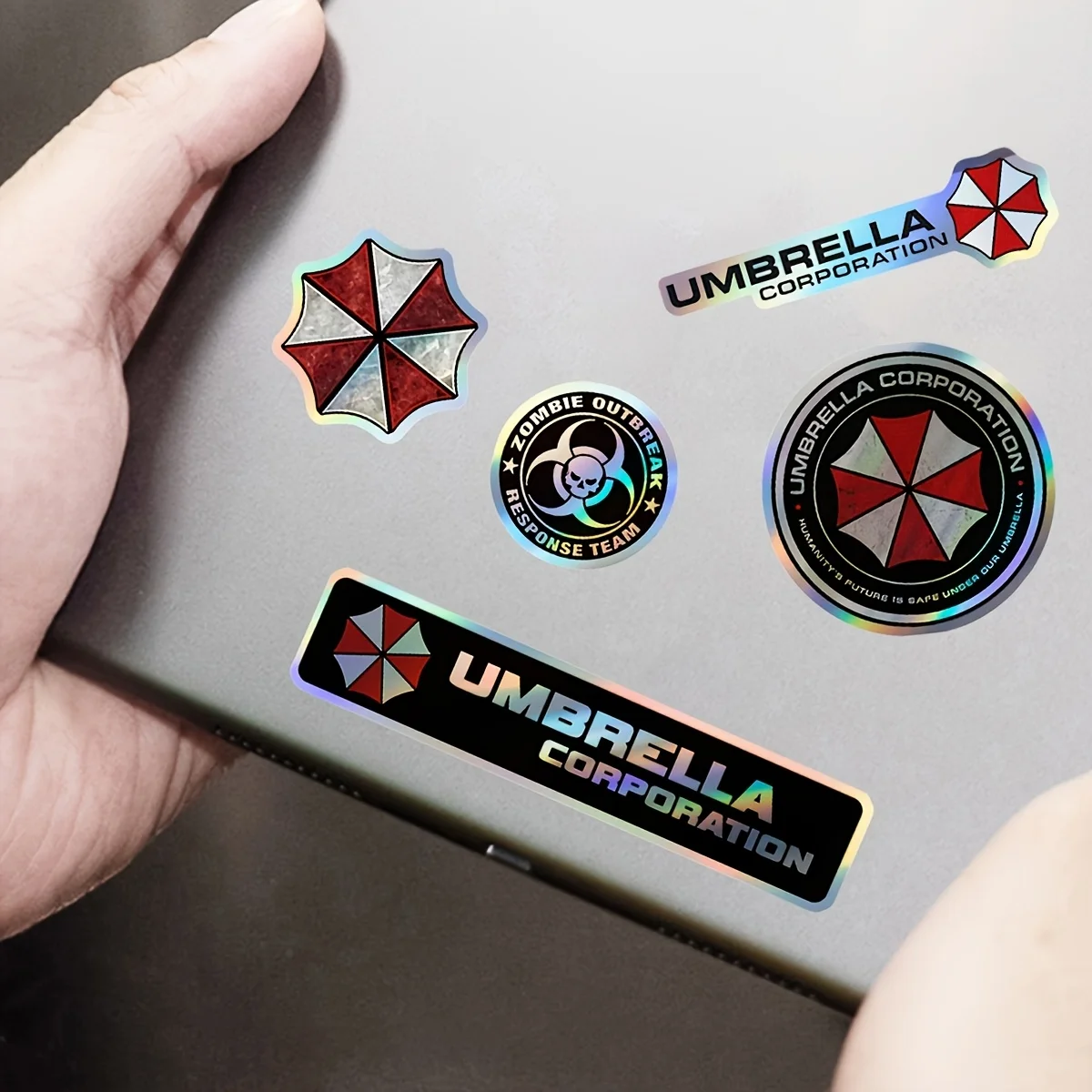 1SET Umbrella Style Biohazard Waterproof Sticker Set Holographic Decals for Car Motorcycle Helmet Decor - view 6