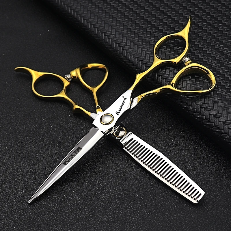

Профессиональные парикмахерские ножницы Half-golden 6'' Япония 440C с винтовыми креплениями, филировочные ножницы с V-образными зубьями, степень филировки 30%