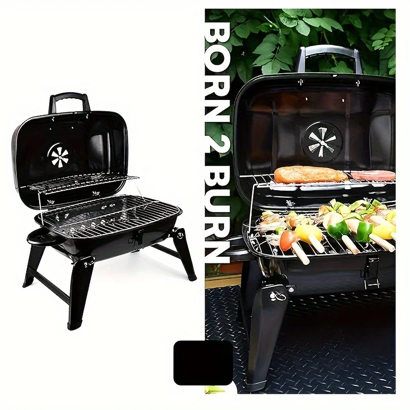 Portable Gas Grill with Lid 1 Burner Foldable Legs Small Propane Grill for Outdoor Cooking Camping BBQs Patios Gardens