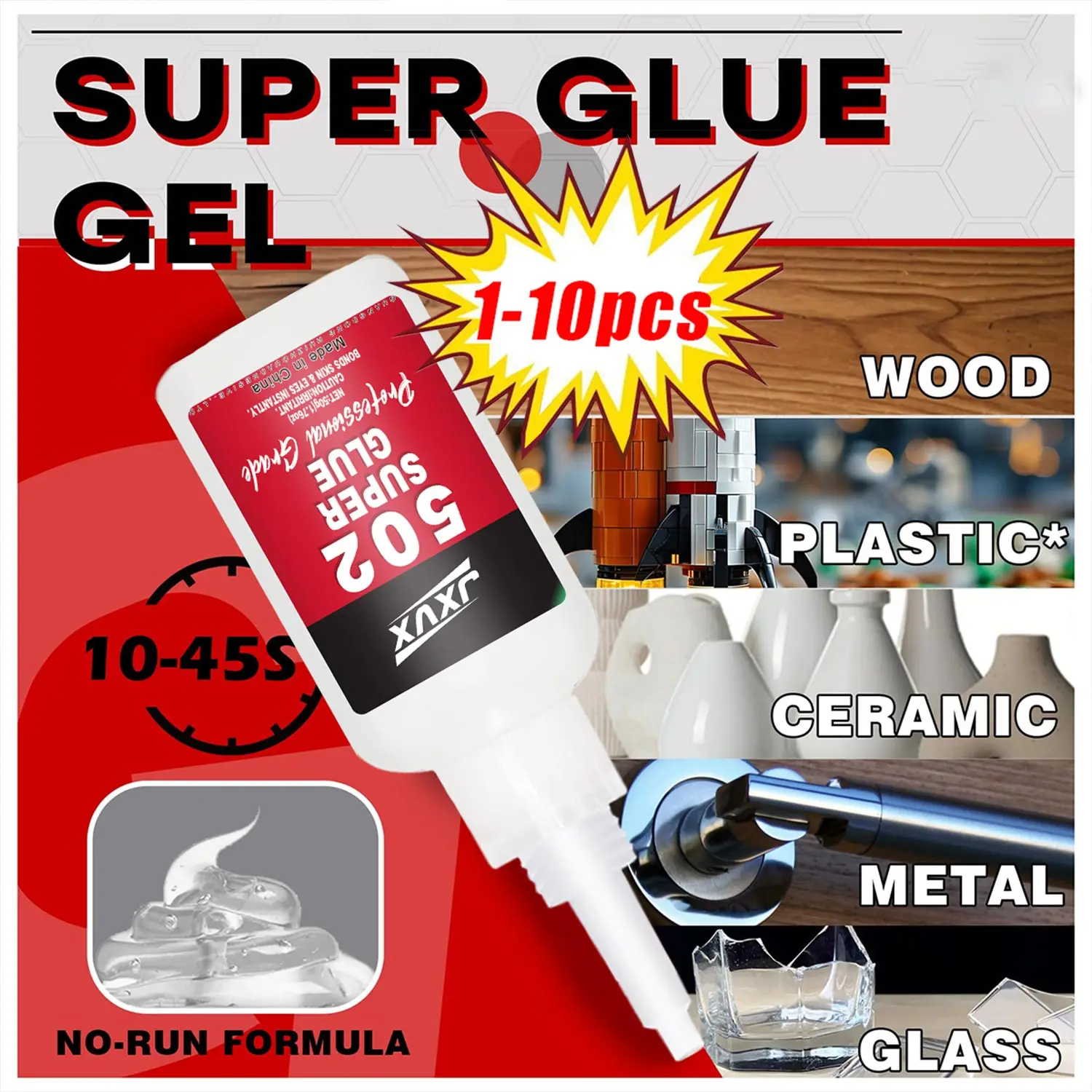 

20g/50g Large Capacity 502 Super Glue extra strong, Cyanoacrylate Adhesive, Instant Quick Drying Cyanoacrylate Adhesive, Leather, Rubber, Glass, Wood, Metal, Liquid Glue Tool, Includes dispenser ,1-10pcs.