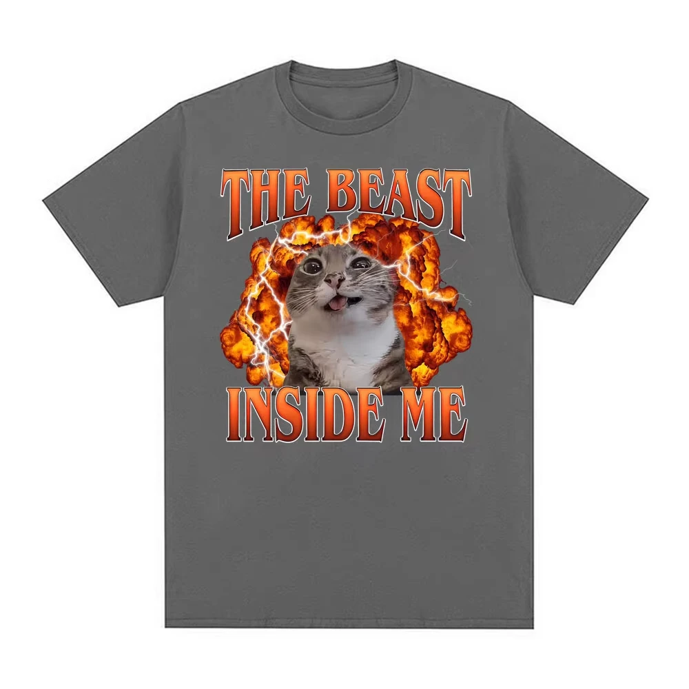 Funny Cat Beast Inside Me Graphic T-shirt Men Women Fashion Hot Sale Oversized Classic Trend T-shirts O-Neck 100% Cotton T Shirt