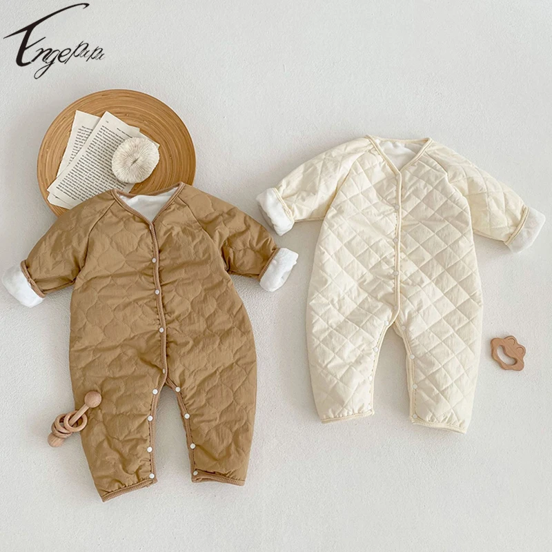 

Engepapa Spring Winter Baby Boys Girls Warm Rompers Jumpsuit Baby Boys Solid Color Playsuits Baby Sport Diamond Rompers