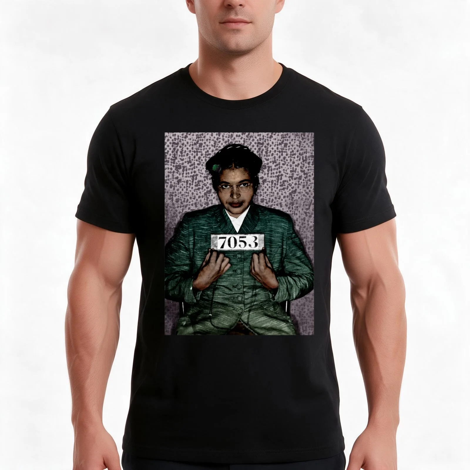 Rosa Parks Colorized Pop-Art Mugshot T-Shirt, Summer Casual Cotton Tee, Oversized Streetwear Tops, Vintage Graphic Print
