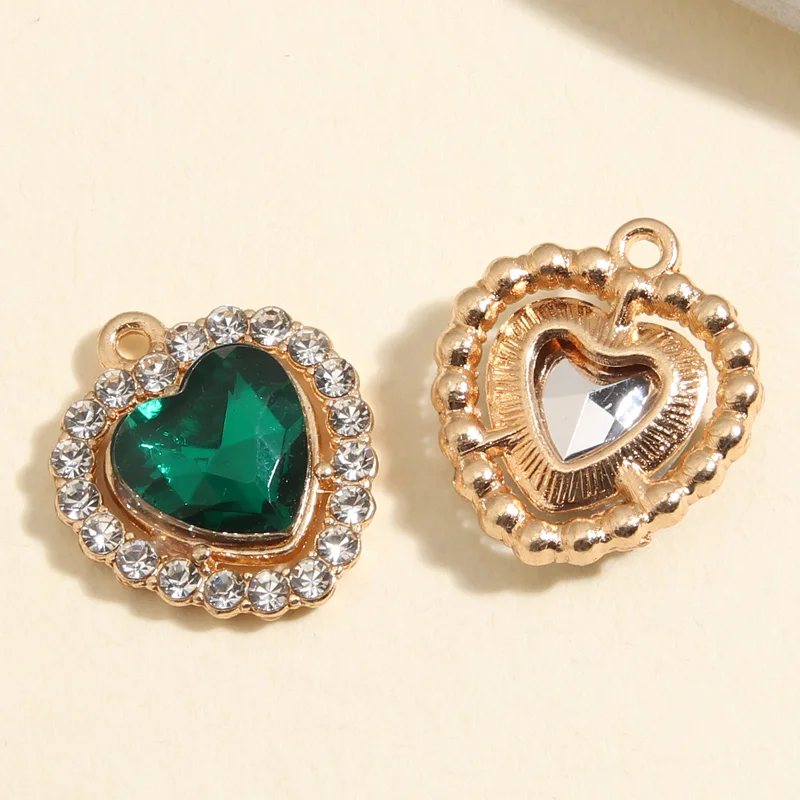 10pcs Colorful Heart Shaped Acrylic Bead Crystal Charms Metal Claw Settings Sew On Beads Pendant For DIY Clothes Shoe Decoration