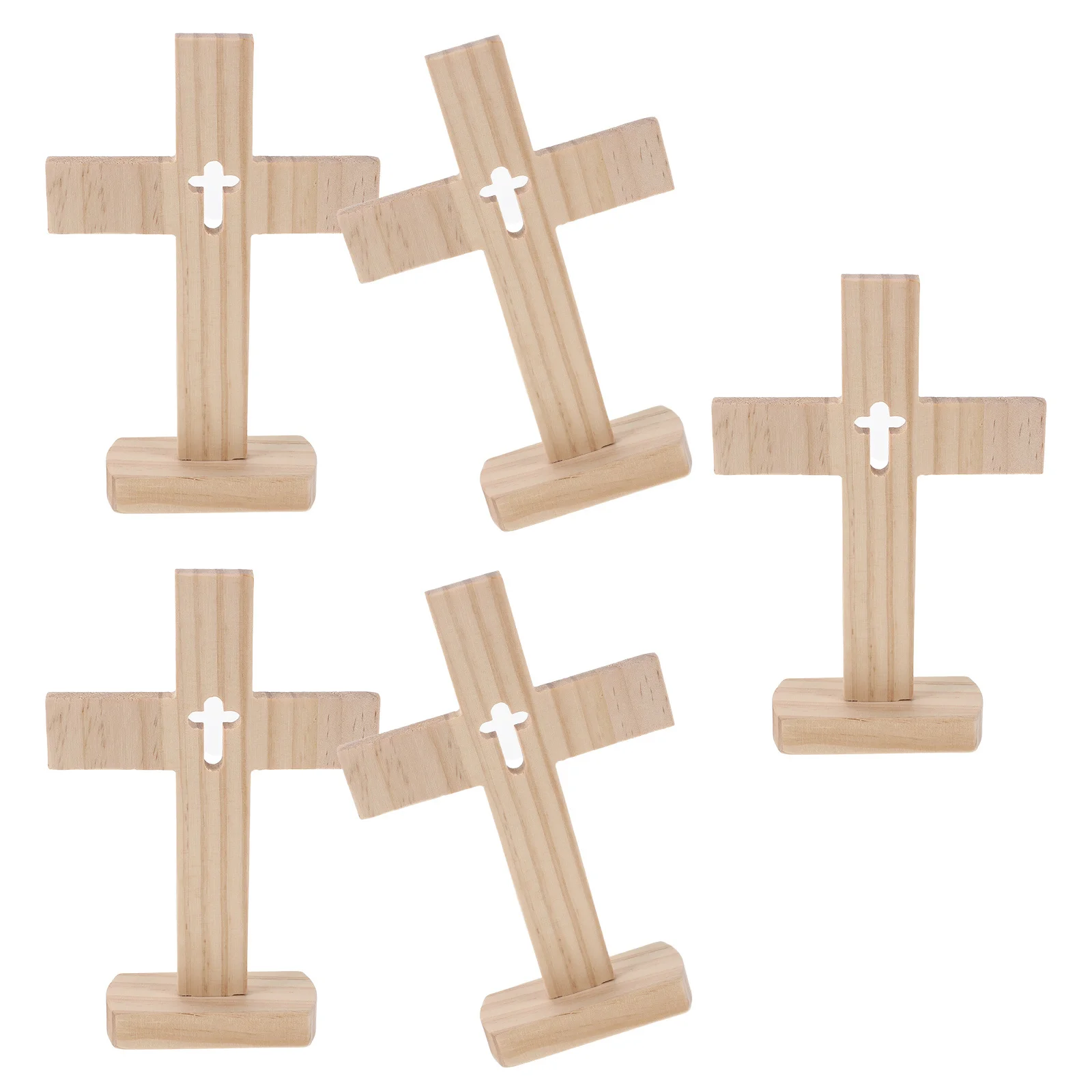 

5pcs Wooden Decor Unfinished Wood Crosses For Centerpieces Religious Tabletop Cross For Church Altar Home Worship - Jesus