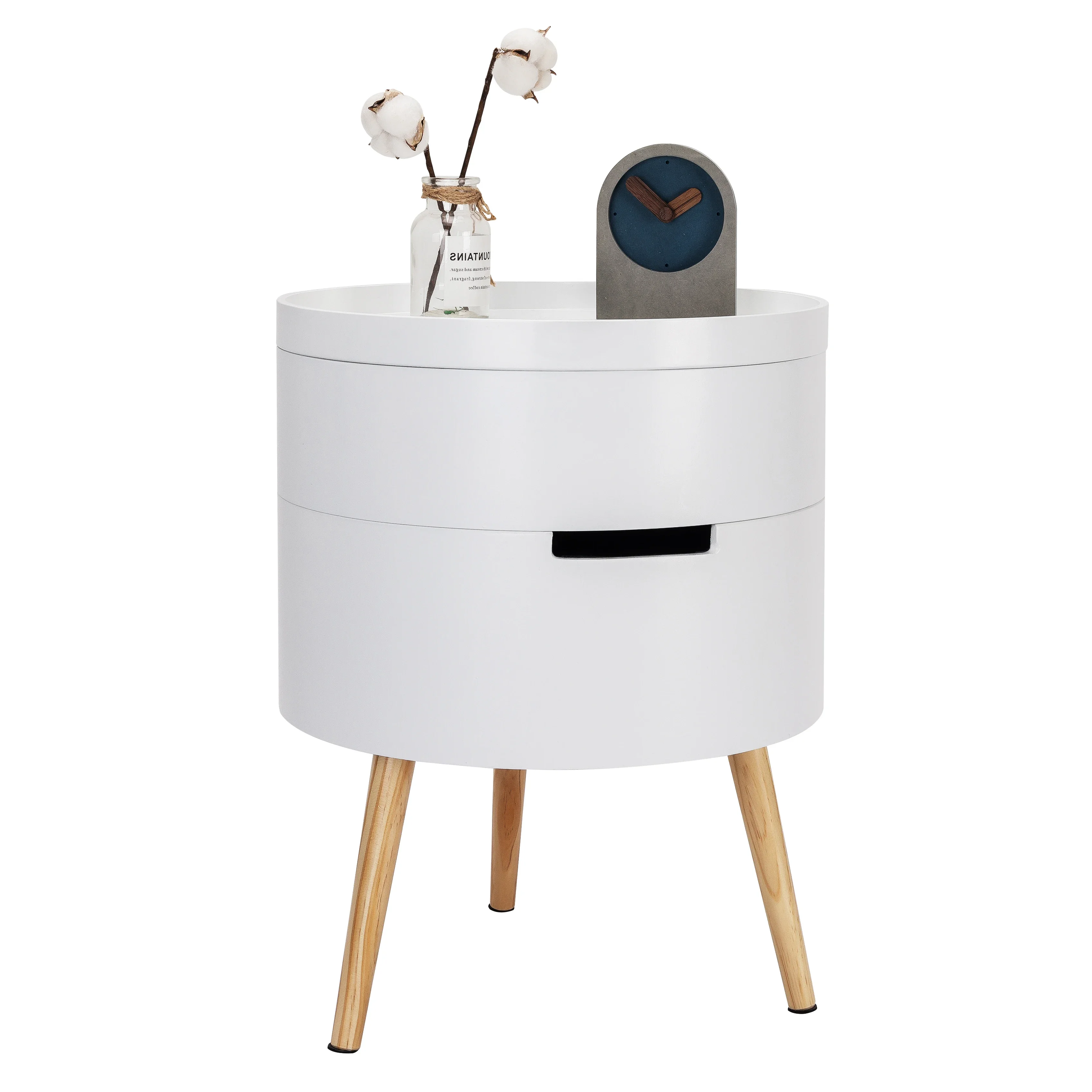 1PC Spacious Sturdy Bedside Table Modern Nightstand Table Lovely Cabinet with 2 Storage Compartments for Bedroom Home
