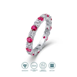 Elegant S925 Silver Ring with Alternating Moissanite & Rubies, 18K Gold Plated, Luxury Design, Includes GRA Certificate, Perfect