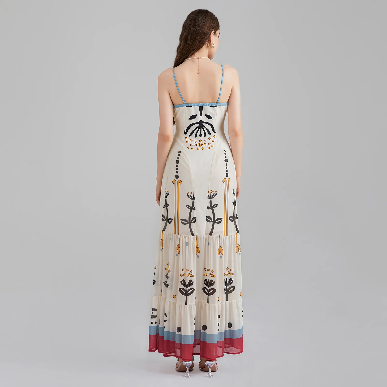 Kobiety Boho kwiatowy Print wzburzyć Maxi sukienka seksowny pasek Spaghetti Backless Y2k luźny krój wakacje długa sukienka plażowa