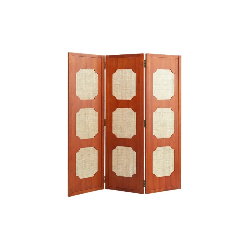 

Cherry wood Ruyi folding screen rattan new Chinese mobile living room entrance tea room partition