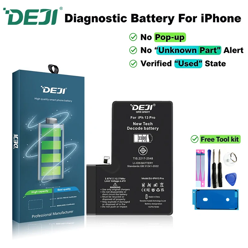 DEJI Diagnostic Battery for iPhone 12 13 Mini 14 15 Pro Max High Capacity No Pop Up Genuine Part A+ Cell Battery Replacement