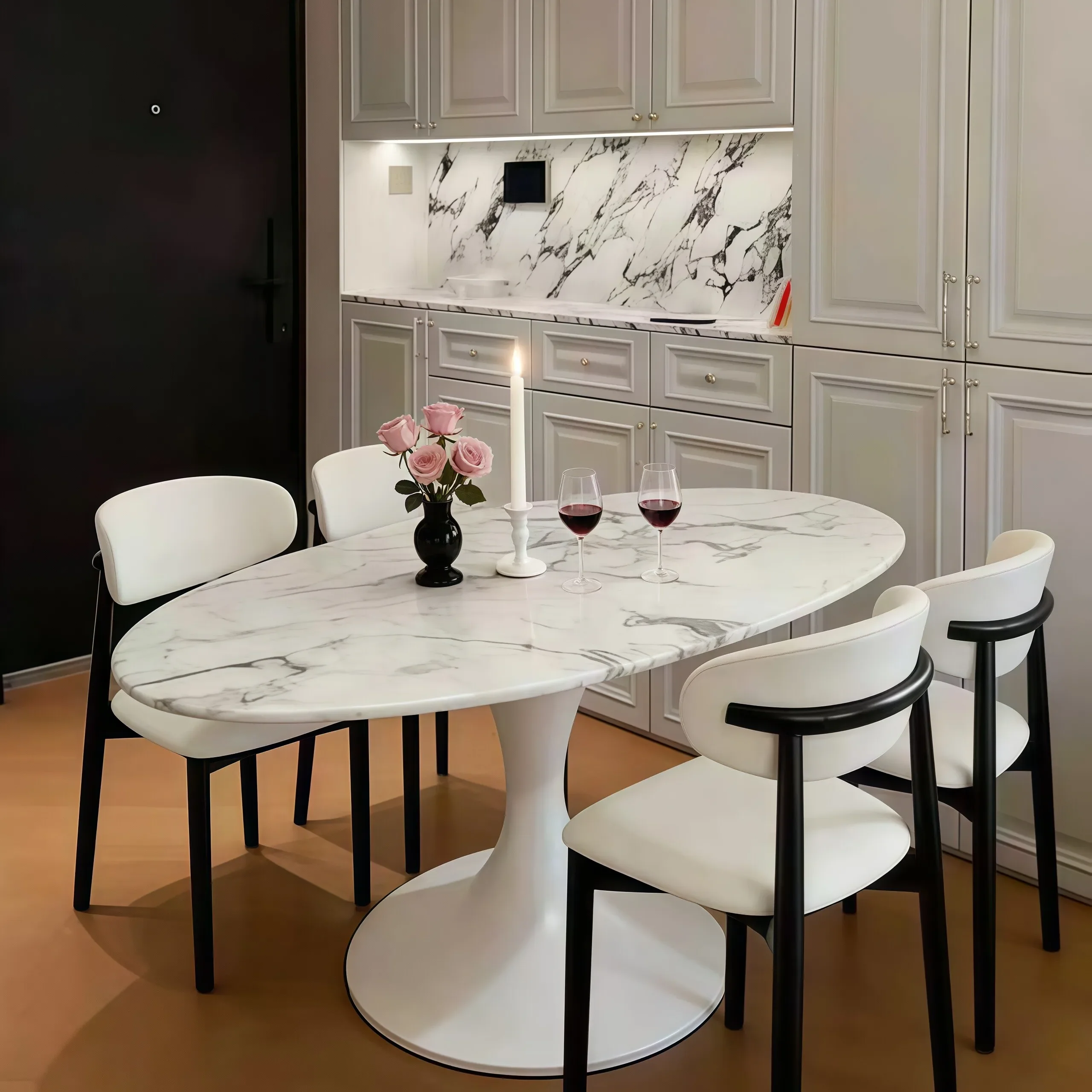 French large white marble Nordic designer medieval light luxury small apartment dining table