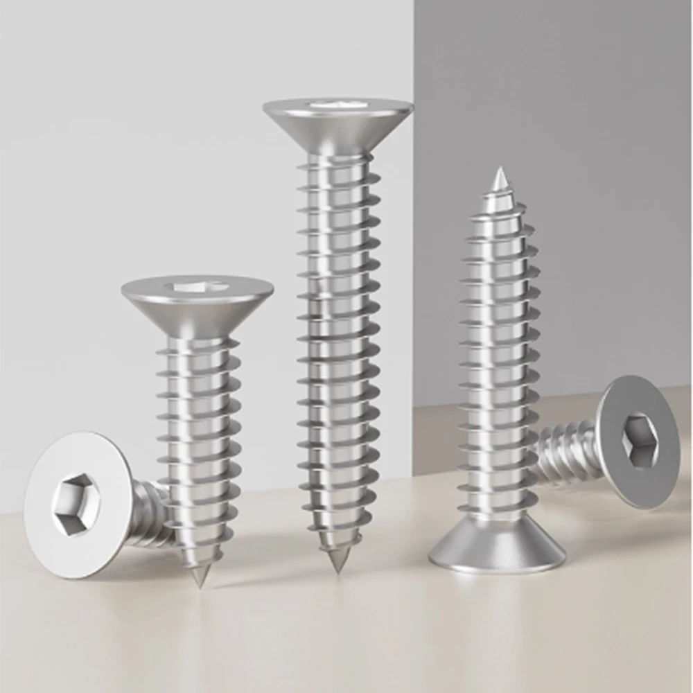 M2 M2.5 M3 M3.5 304 SS Hexagon Socket Countersunk Head Self Tapping Screw Allen Flat Countersunk Head Wood Screws