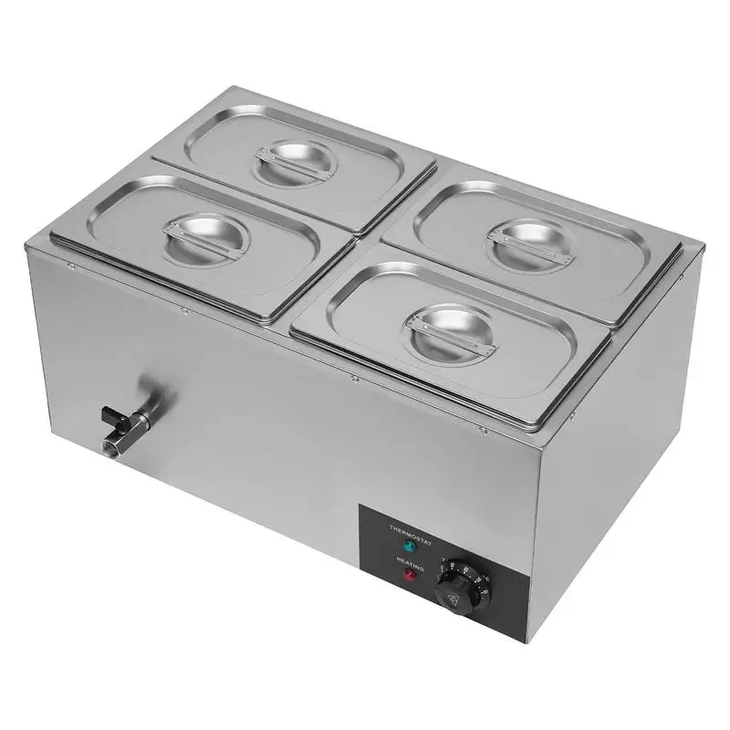 Commercial Food Warmer 4-Pan Stainless Steel Soup Warmer Electric Warmers for Kitchen Supplies Steam Table with Lid and Tap