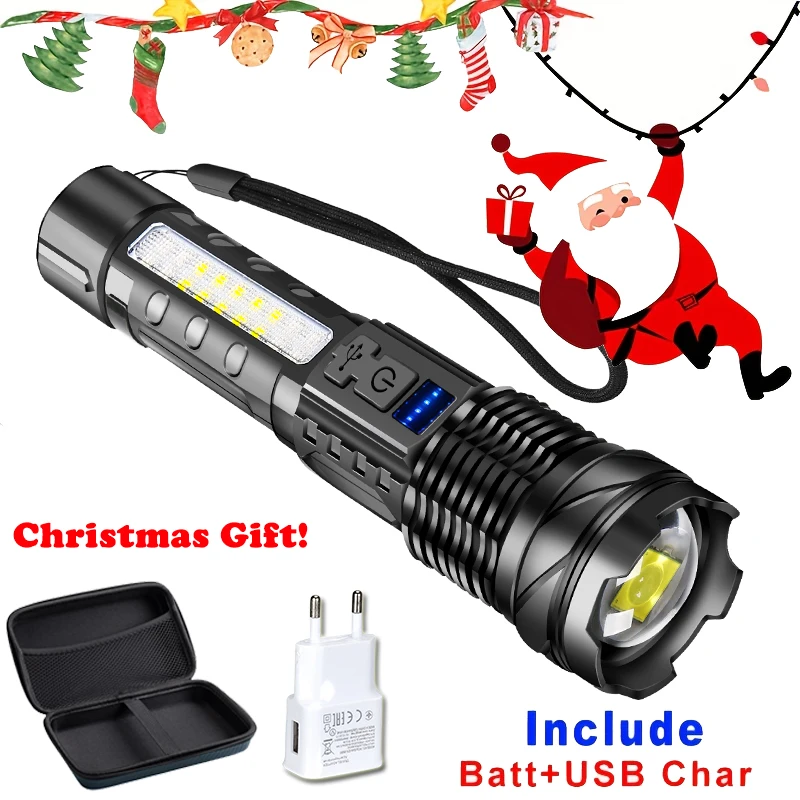 Powerful Led Flashlights Christmas New Year Gift Rechargeable Zoom Torch Light High Power Flashlight Camping Emergency Lamp