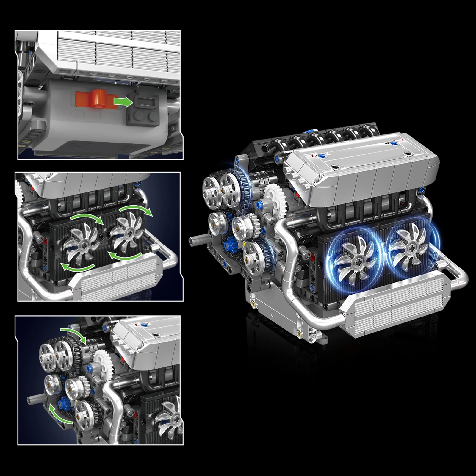 Simulation Car Engine Model Technology  Building Blocks Parts With Motor Driven Collectible Assembly Toys MOC Bricks Accessory