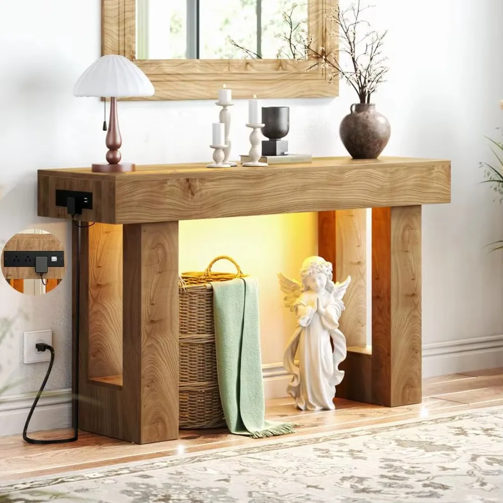 

47 Entryway Table with Socket and Sensor Light, Narrow Console Table with Storage Behind Couch, Farmhouse Entry Way Tables with