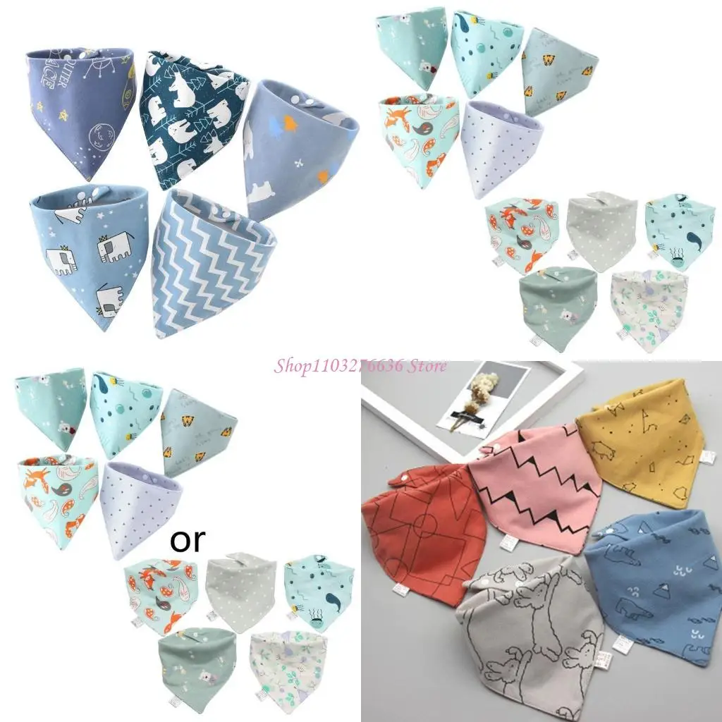 

R6FD 5 Pcs Baby Feeding Drool Bibs Saliva Towel Soft Cotton for Triangle Scarves Band