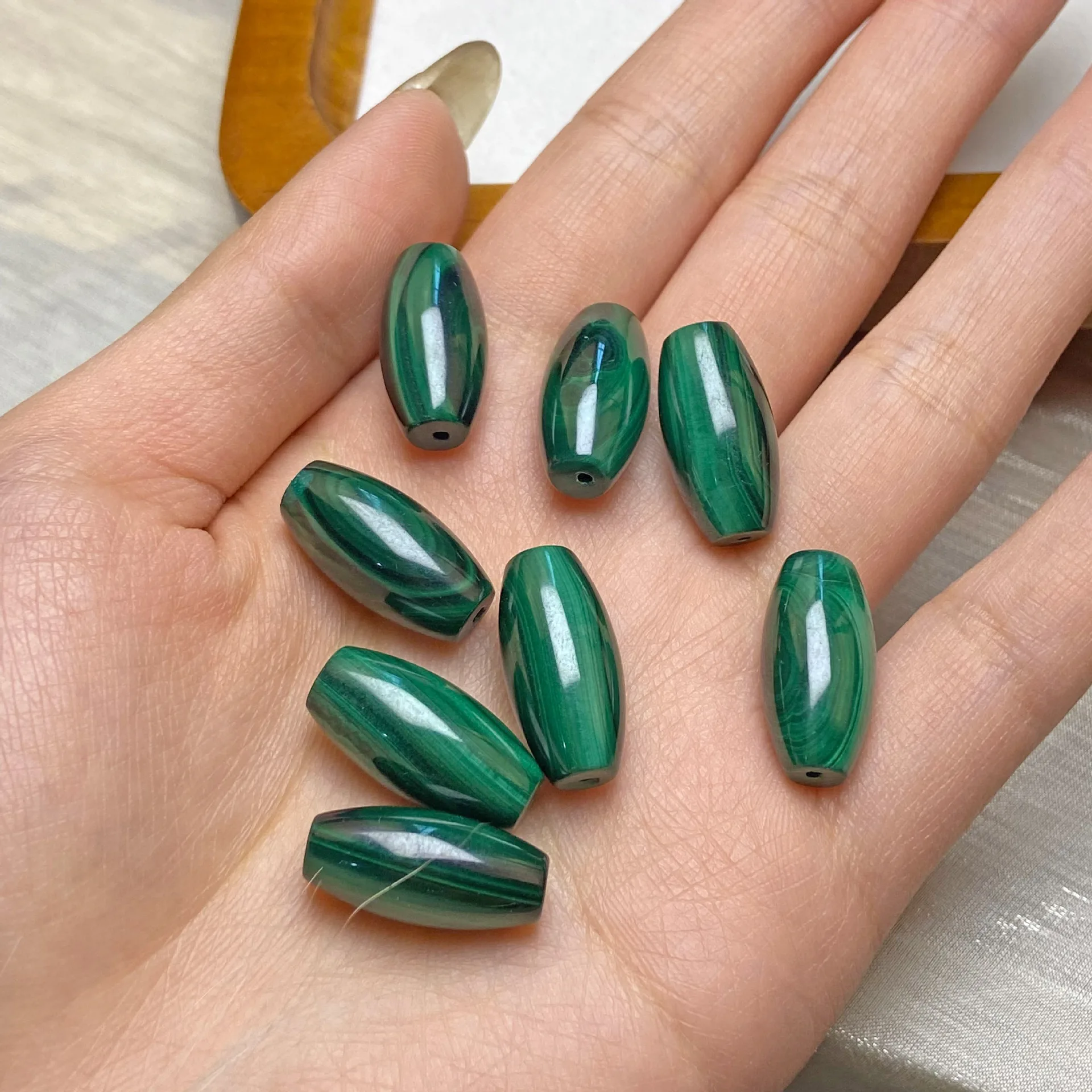 10pcs 10 X 20mm Natural Malachite Stone Rice Barrel Shape Loose Spacer Bead for Jewelry Making DIY Necklace Bracelet Accessory