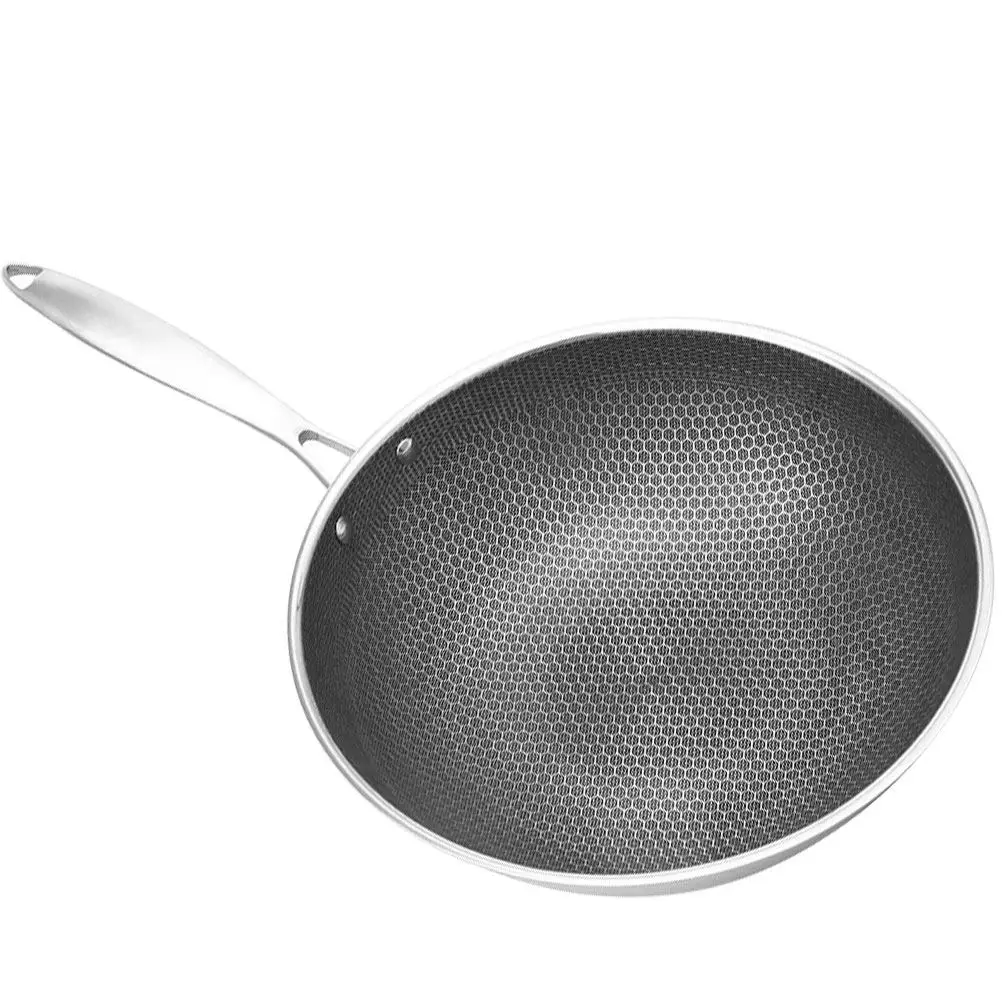 Stainless Steel Wok Honeycomb Grain Thickened Frying Pan Scratch Resistant Even Heat Kitchenware Traditional Non Stick Cookware